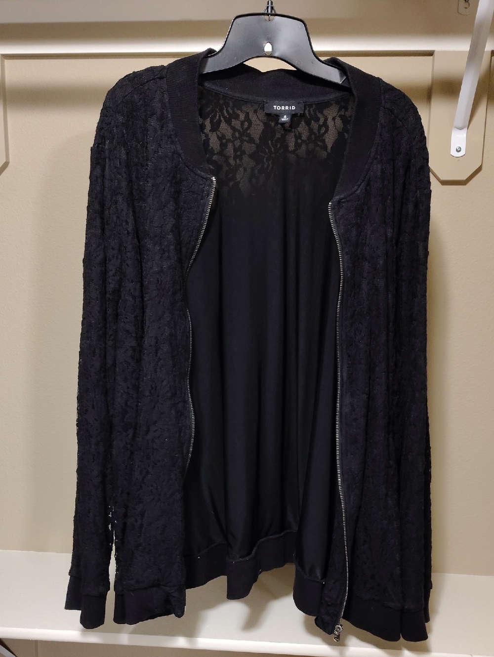 torrid Black Lace Zip Front Bomber Cardigan